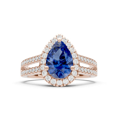 Pear Gemstone Halo Double Band Pave