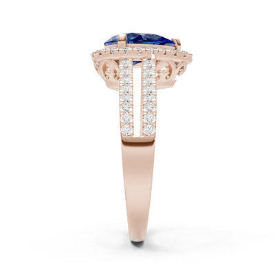 Pear Gemstone Halo Double Band Pave