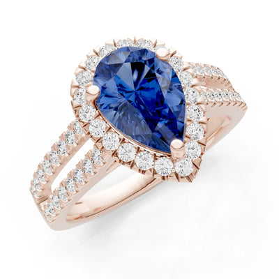 Pear Gemstone Halo Double Band Pave