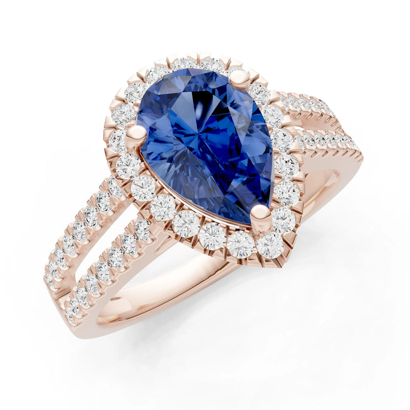Pear Gemstone Halo Double Band Pave