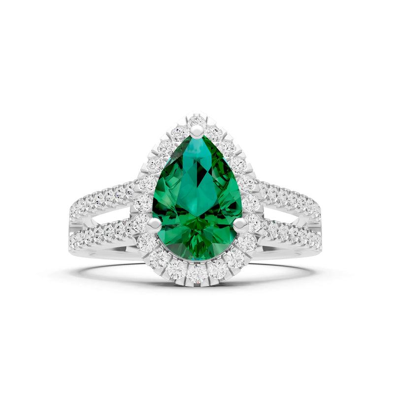 Emerald Halo Double Pear Cut Band Pave