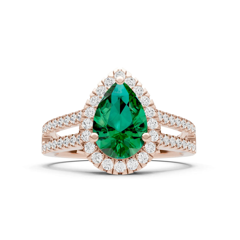 Pear Gemstone Halo Double Band Pave