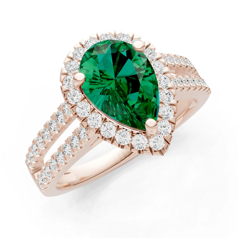 Pear Gemstone Halo Double Band Pave