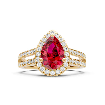 Ruby Halo Double Pear Cut Band Pave