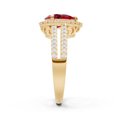 Ruby Halo Double Pear Cut Band Pave