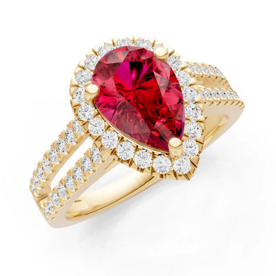 Pear Gemstone Halo Double Band Pave
