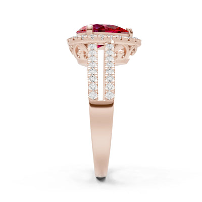 Ruby Halo Double Pear Cut Band Pave