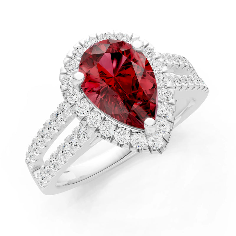 Pear Gemstone Halo Double Band Pave