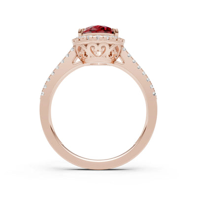 Pear Gemstone Halo Double Band Pave
