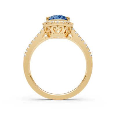 Pear Gemstone Halo Double Band Pave