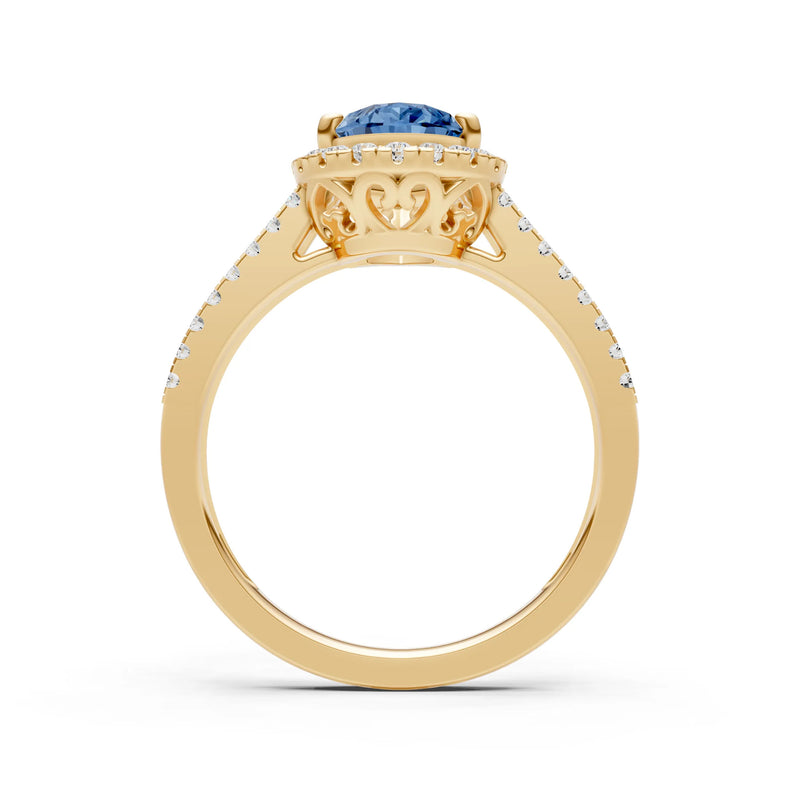 London Blue Topaz Halo Double Pear Cut Band Pave