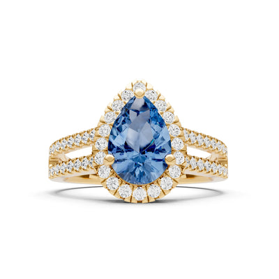 London Blue Topaz Halo Double Pear Cut Band Pave