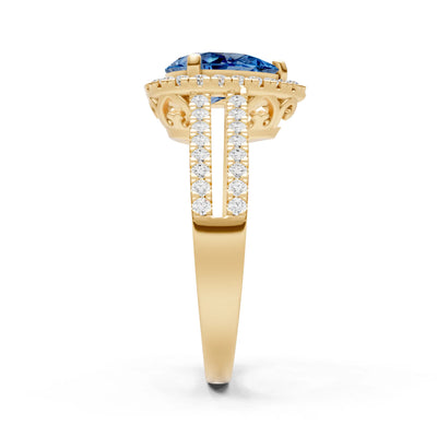 Pear Gemstone Halo Double Band Pave