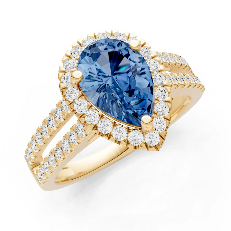 London Blue Topaz Halo Double Pear Cut Band Pave