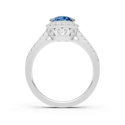 London Blue Topaz Halo Double Pear Cut Band Pave