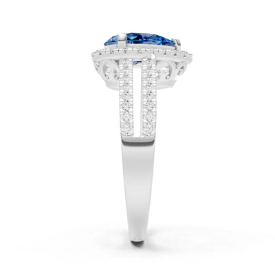 London Blue Topaz Halo Double Pear Cut Band Pave