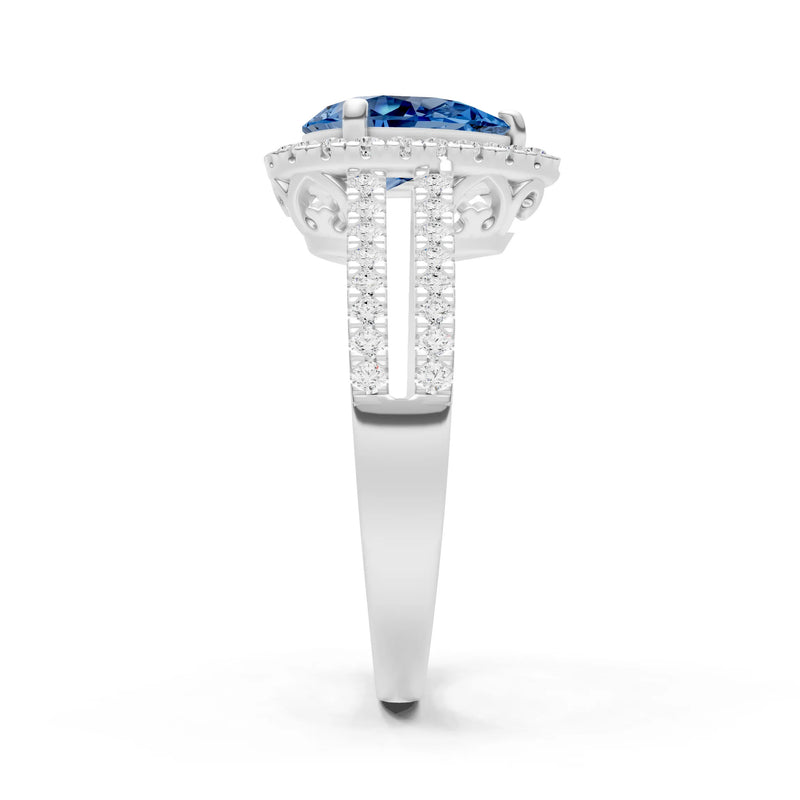 London Blue Topaz Halo Double Pear Cut Band Pave