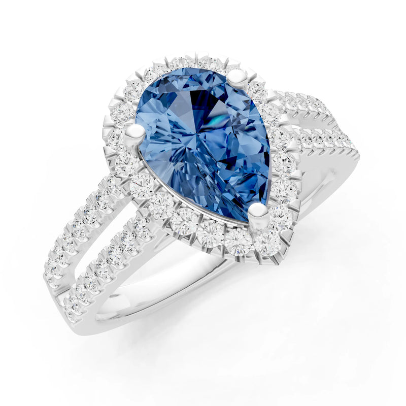 London Blue Topaz Halo Double Pear Cut Band Pave