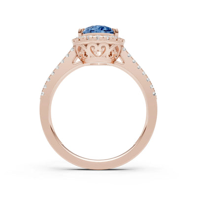 London Blue Topaz Halo Double Pear Cut Band Pave