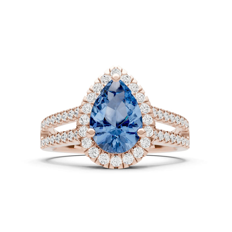 London Blue Topaz Halo Double Pear Cut Band Pave