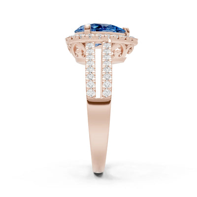 Pear Gemstone Halo Double Band Pave