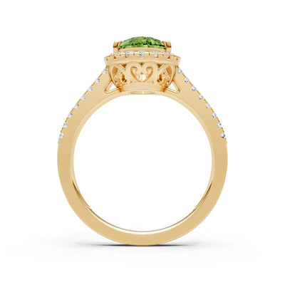 Peridot Halo Double Pear Cut Band Pave