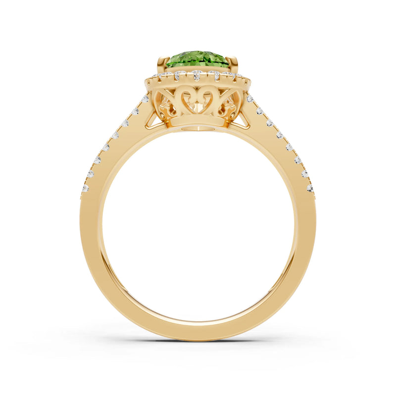 Peridot Halo Double Pear Cut Band Pave