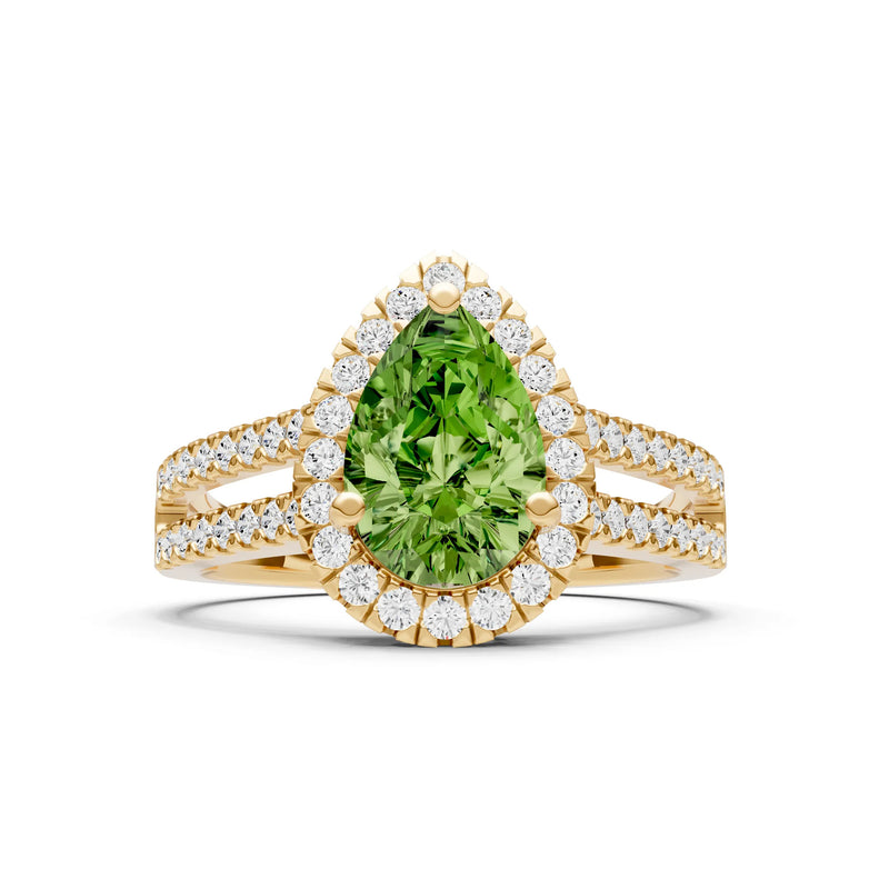 Peridot Halo Double Pear Cut Band Pave