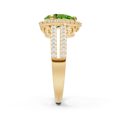 Peridot Halo Double Pear Cut Band Pave