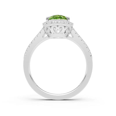 Peridot Halo Double Pear Cut Band Pave