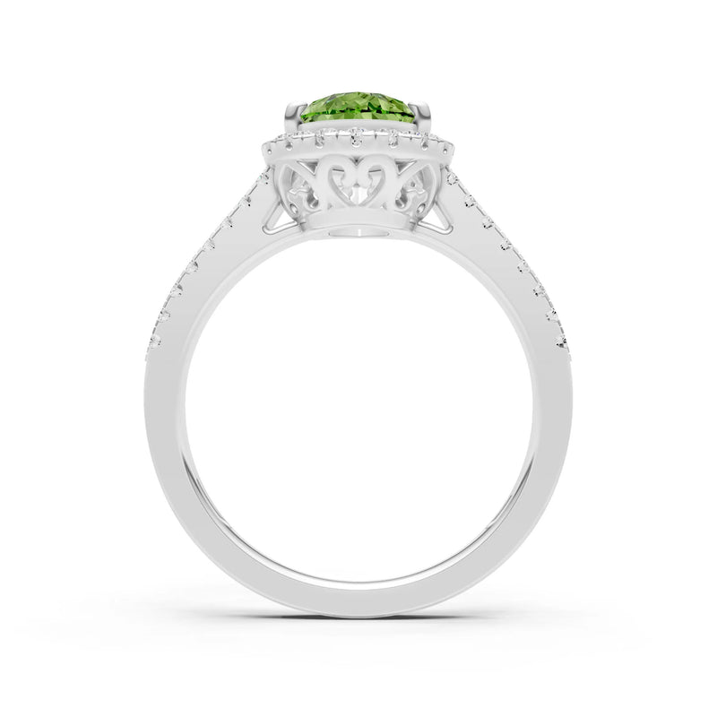 Peridot Halo Double Pear Cut Band Pave