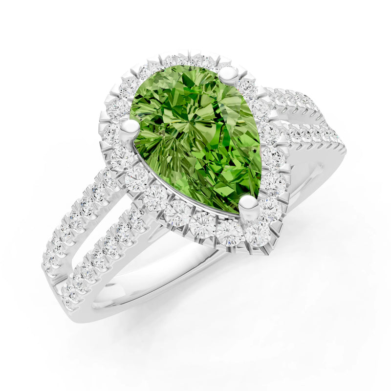 Peridot Halo Double Pear Cut Band Pave