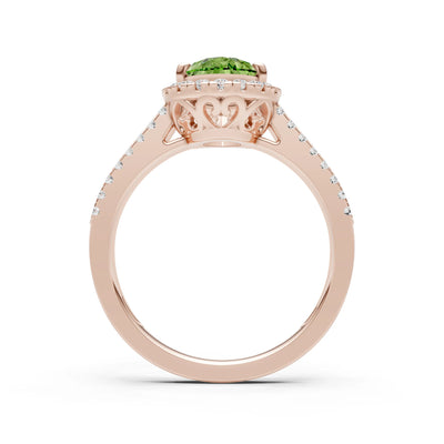Peridot Halo Double Pear Cut Band Pave