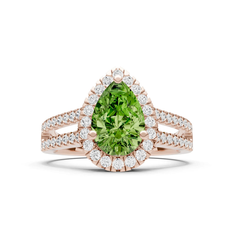 Peridot Halo Double Pear Cut Band Pave