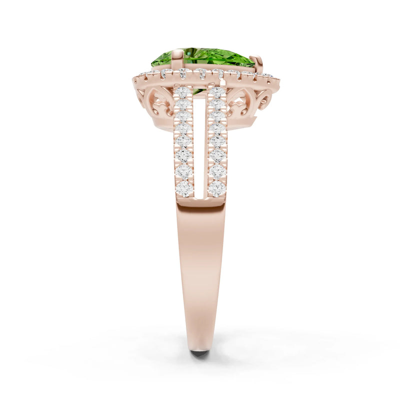 Peridot Halo Double Pear Cut Band Pave