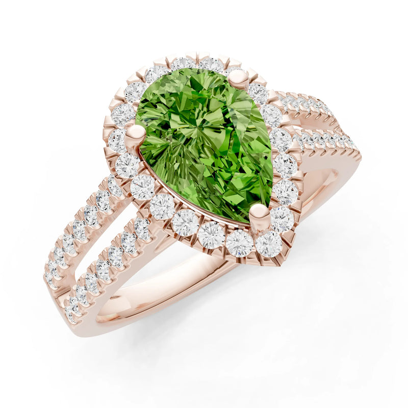 Pear Gemstone Halo Double Band Pave