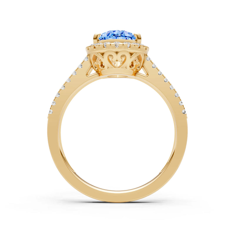 Pear Gemstone Halo Double Band Pave