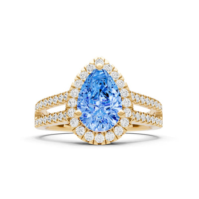 Swiss Blue Topaz Halo Double Pear Cut Band Pave