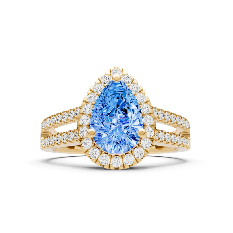 Swiss Blue Topaz Halo Double Pear Cut Band Pave