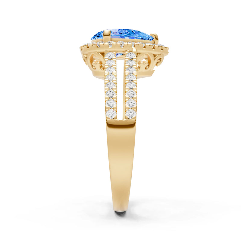 Swiss Blue Topaz Halo Double Pear Cut Band Pave