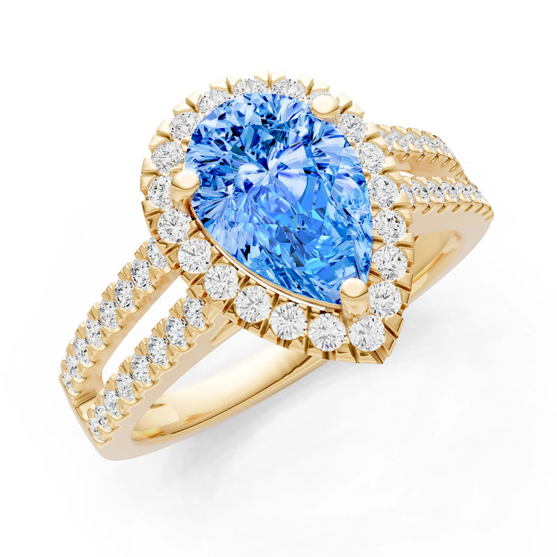 Swiss Blue Topaz Halo Double Pear Cut Band Pave