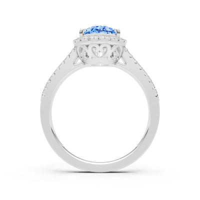 Swiss Blue Topaz Halo Double Pear Cut Band Pave