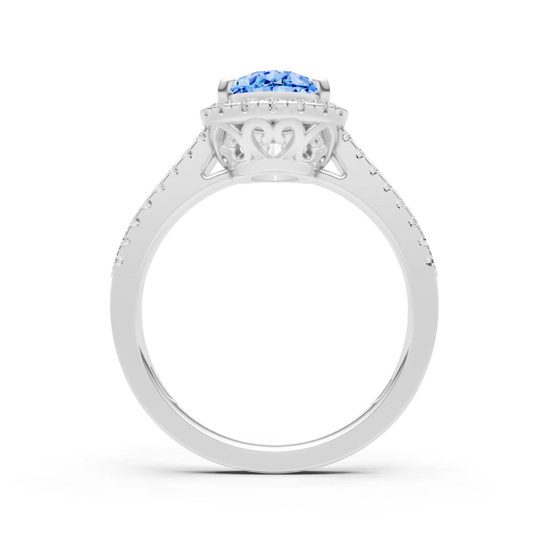 Swiss Blue Topaz Halo Double Pear Cut Band Pave