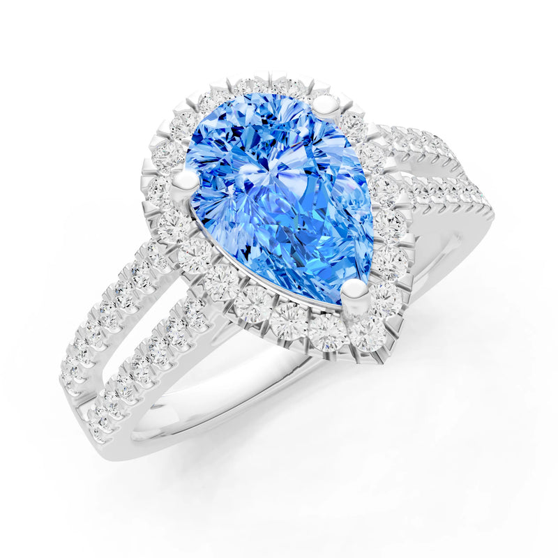 Swiss Blue Topaz Halo Double Pear Cut Band Pave