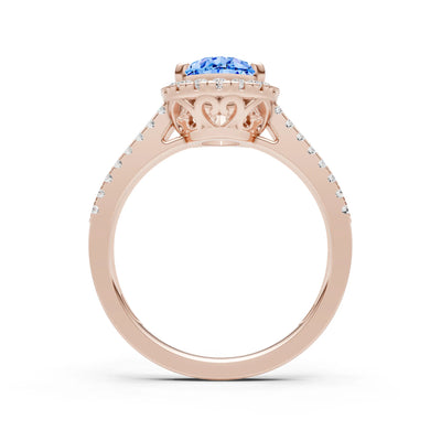 Swiss Blue Topaz Halo Double Pear Cut Band Pave