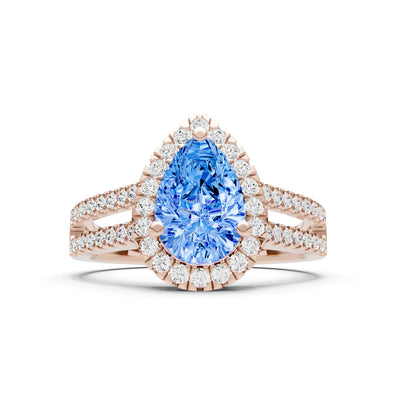 Swiss Blue Topaz Halo Double Pear Cut Band Pave