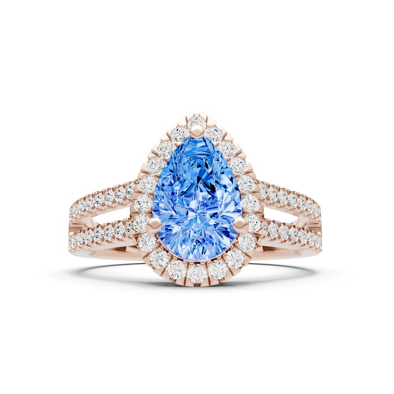 Swiss Blue Topaz Halo Double Pear Cut Band Pave