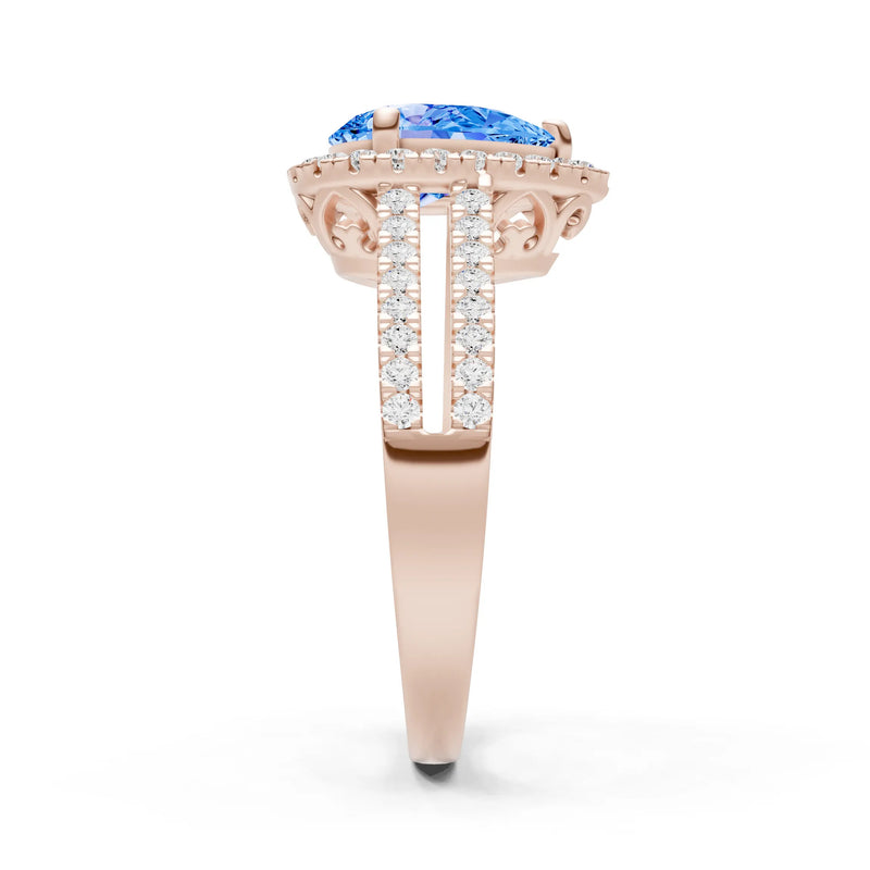 Swiss Blue Topaz Halo Double Pear Cut Band Pave
