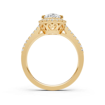 Diamond Halo Double Pear Cut Band Pave