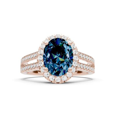 Alexandrite Halo Double Oval Cut Band Pave